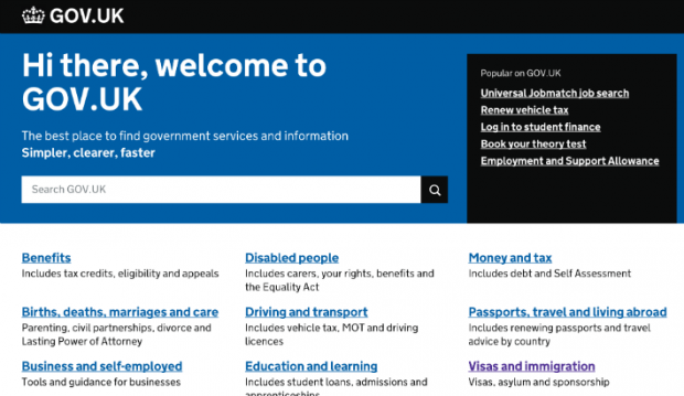 An edited GOV.UK home page to display the message "Hi there, welcome to GOV.UK"