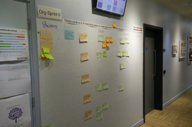 Home Office Digital's organisational sprint wall