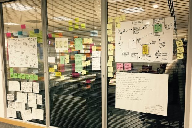 Wall displaying post its and ketches