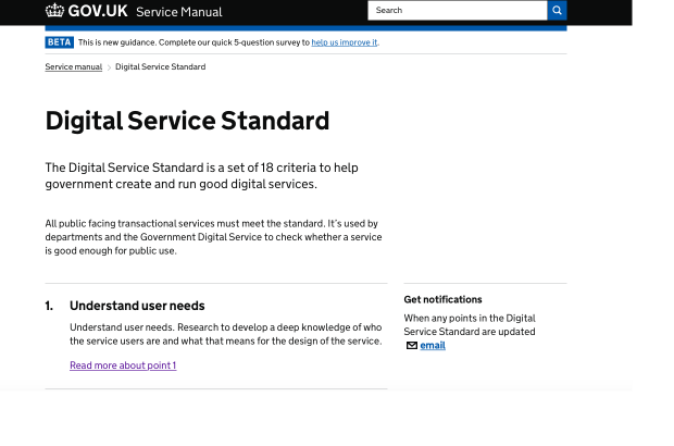 A screenshot of the Digital Service Standard homepage