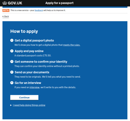 Screenshot of how to apply for a passport page