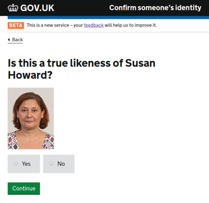 Screengrab of passport likeness screen