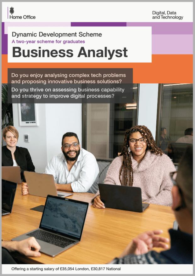 An image of a diverse group of Business Analysts in the office